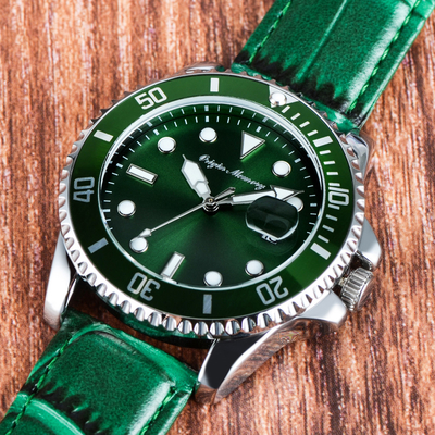 1.6 Inch Water Resistant Green Leather Watch 3ATM